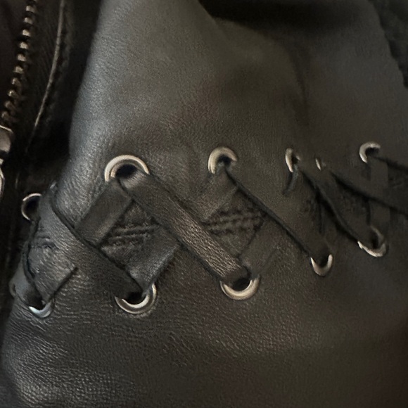 All Saints Black Lambskin Leather Drawstring Bucket Bag NWOT - Picture 4 of 10